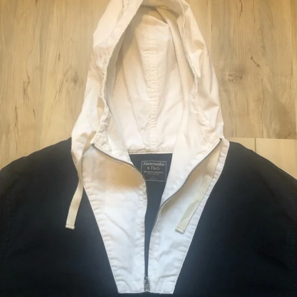 Abercrombie & Fitch Navy Pullover Zip Hoodie with White Hood Cotton Boat Jacket - Picture 3 of 9